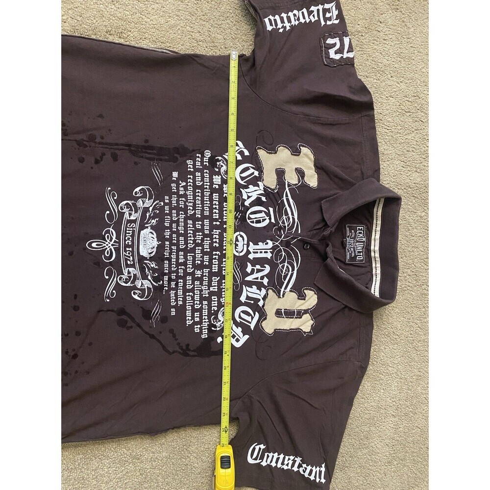 Ecko Unlimited Vintage Y2K Graphic Polo Shirt Chocolate Brown Size Large - Picture 10 of 16